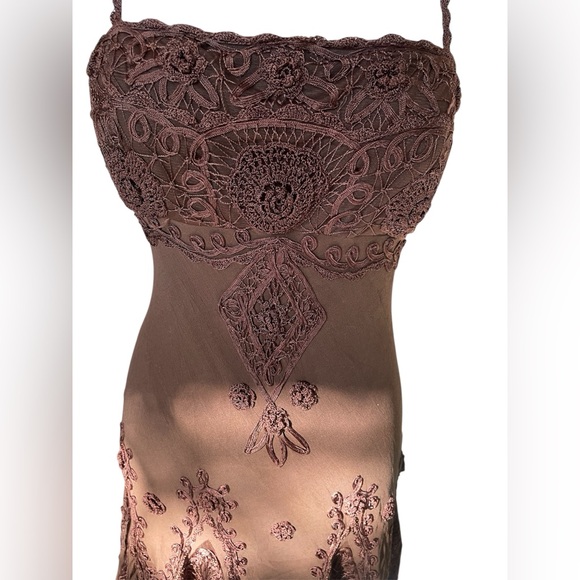 Stunning Sue Wong Chocolate Brown Lace Trim
Silk Slip Dress | Y2K - Picture 6 of 9